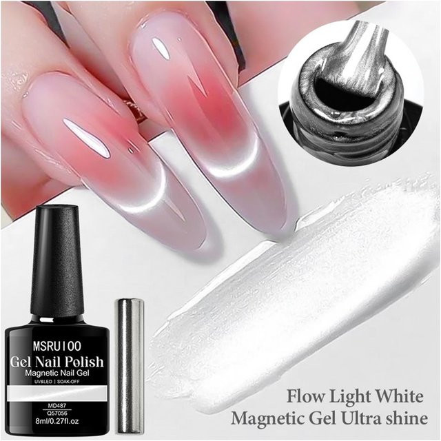 MSRUIOO Magnetgel Nagellack Weiß, 8 ml, Silber Glitter, Glänzend - Bild 1