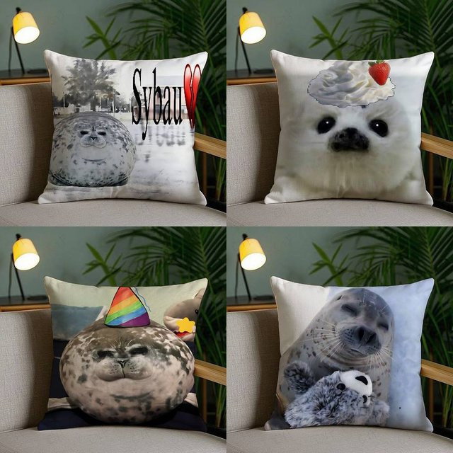Kawaii Seal quadratische Kissenbezüge mit Tier-Grafik von BEAST KINGDOM, B/T/H: 40 x 40 x 40 cm - Bild 1