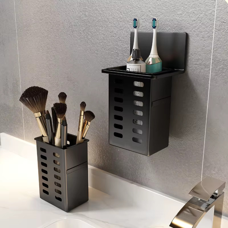 Wandmontierte Abtropf-Aufbewahrungsbox von YOCITY in Schwarz für Badezimmer, Büro oder Küche - Bild 2