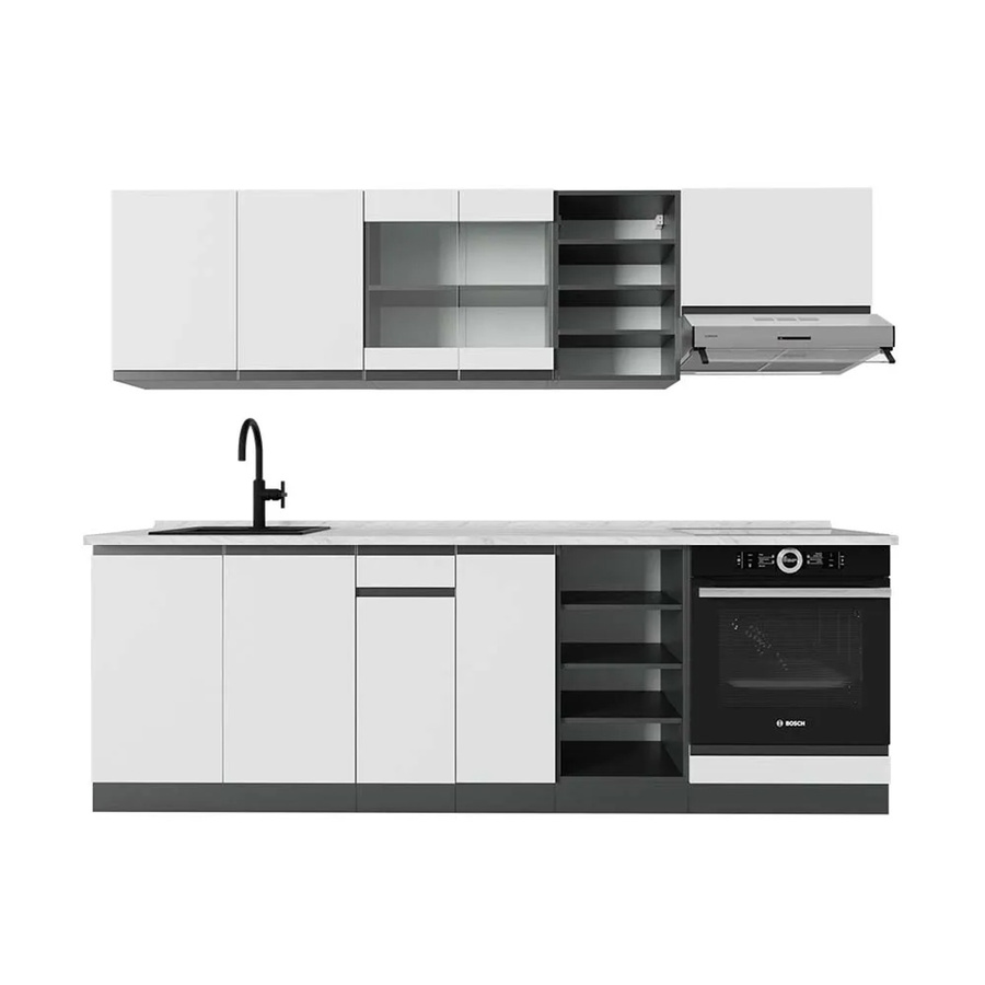 Vicco R-Line Küchenzeile Weiß/Anthrazit mit Marmor-Optik, Breite: 240 cm - Bild 2