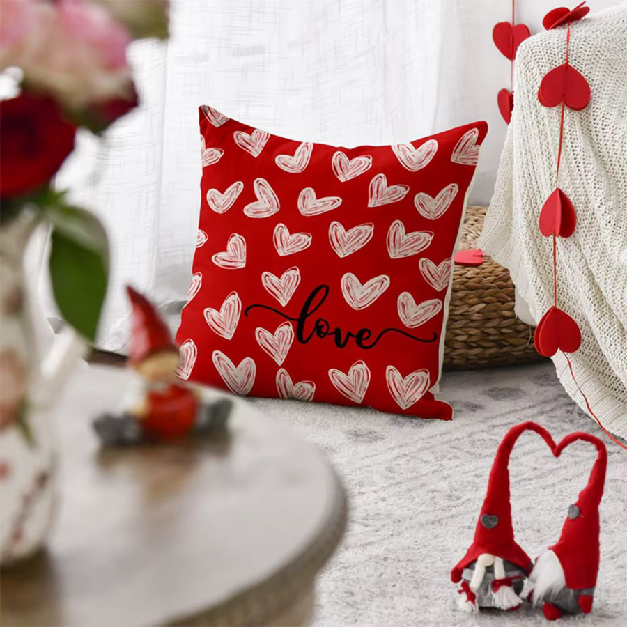 VIKAMA Kissenbezug mit Graffiti-Herzdruck Liebe gefüllt in Rot, B/B: 30 x 30 cm - Bild 2