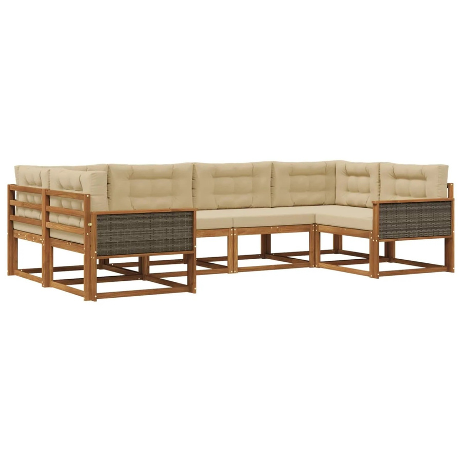 vidaXL Outdoor-Sofagarnitur in L-Form aus massivem Akazienholz mit Kissen, Farbe Natur-Beige und Braun - Bild 2