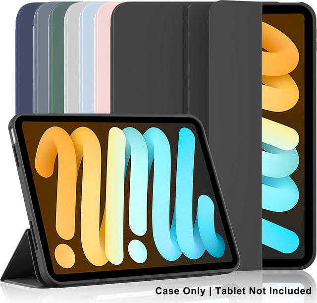 QIJUN Dreifach faltbare Flip-Hülle für iPad Mini 6 A2568 und iPad Mini 7 A2995 8,3 Zoll in Grau mit magnetischem Ständer und Auto-Wake Funktion aus PU-Leder - Bild 1