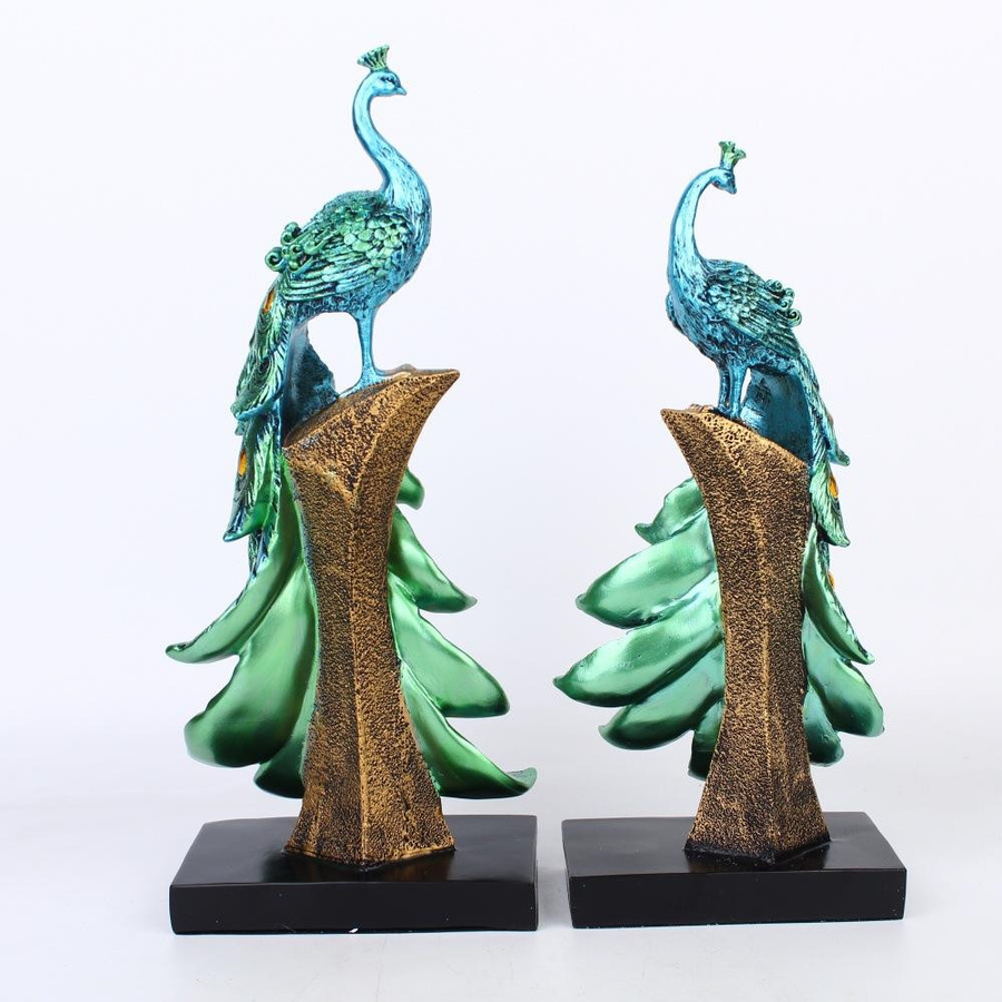 Yiran Furniture Pfauenornamente aus Kunstharz in Gold und Blau als Tischdekoration - Bild 1