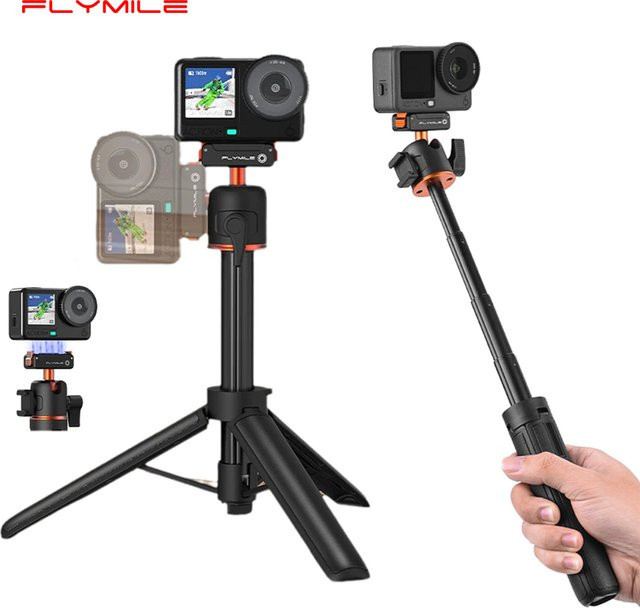 Flymile Action 6 ausziehbarer Stativ-Selfie-Stick mit Schnellverschlussbasis für DJI OSMO Action 6 Zubehör, Vlog-Griff, Schwarz - Bild 1