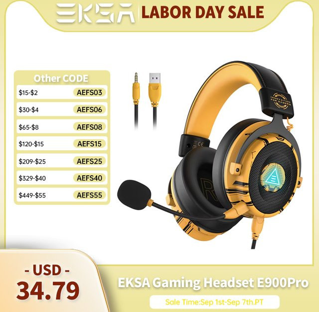 EKSA E900 Pro Gaming-Kopfhörer mit 7.1 Surround Sound, 50mm Treibern, abnehmbarem Mikrofon und LED-Beleuchtung, Schwarz, Over-Ear Headset für PC, PS4, PS5 und Xbox via USB oder 3.5mm Jack - Bild 1