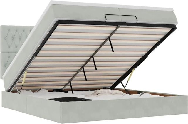 vidaXL Ottoman-Bett mit Matratze aus Samt in Hellgrau, B/T/H: 200 x 200 x 128 cm - Bild 1