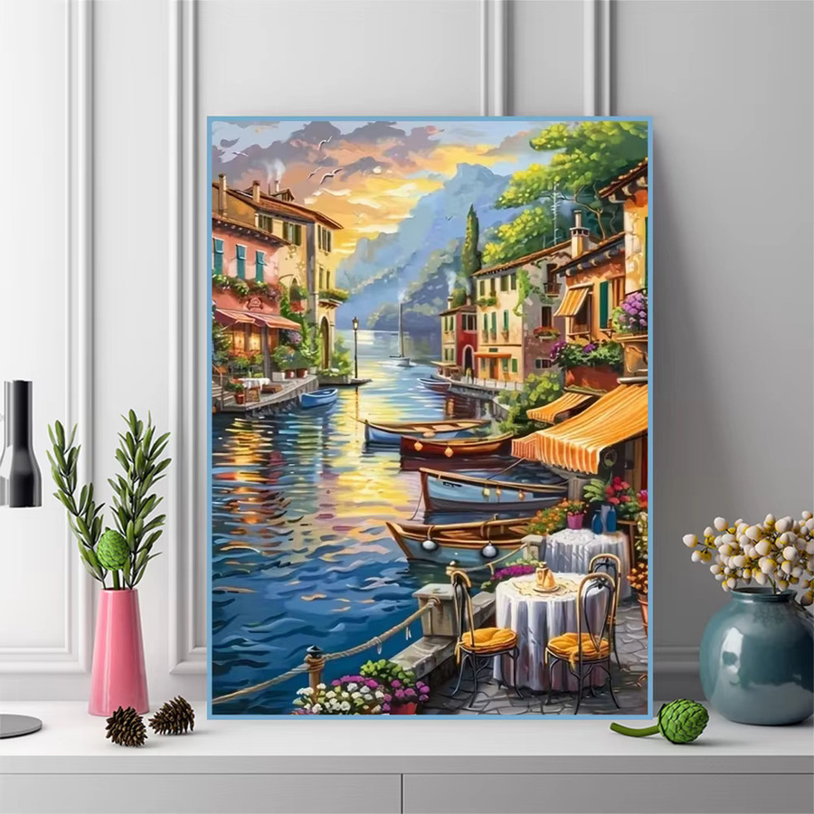 Evershine DIY Diamant-Mosaik Stadtlandschaft mit Schiff und Fluss, Wandkunst Set in Multicolour, B/H: 30 x 30 cm - Bild 3