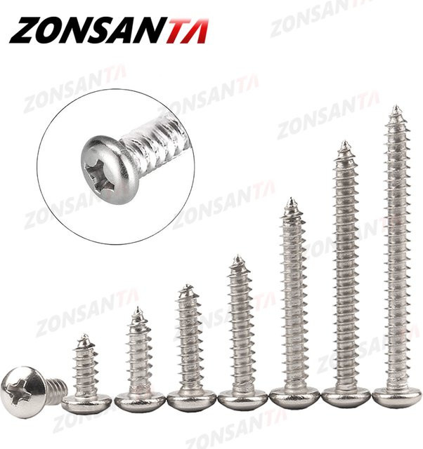 ZONSANTA Kreuzschlitz-Flachkopfschrauben aus 304 Edelstahl in Silber, verschiedene Größen von M1.4 bis M6 - Bild 1