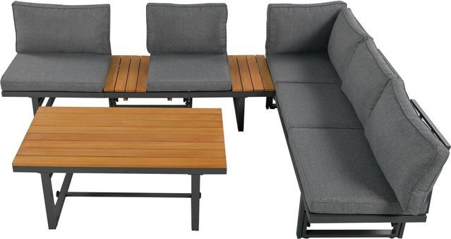 okwish Gartenmöbel-Set aus Akazienholz und Eisen in Grau mit verstellbarer Rückenlehne und verstellbarem Tisch - Bild 1