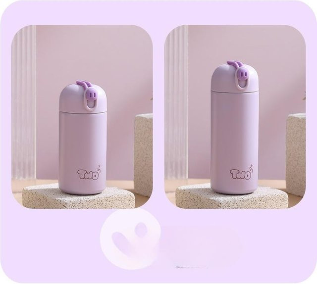 Yiran Furniture Thermobecher aus Edelstahl für Kinder mit Trageseil, 260 ml, in Weiß, Pink, Grün oder Lila - Bild 1