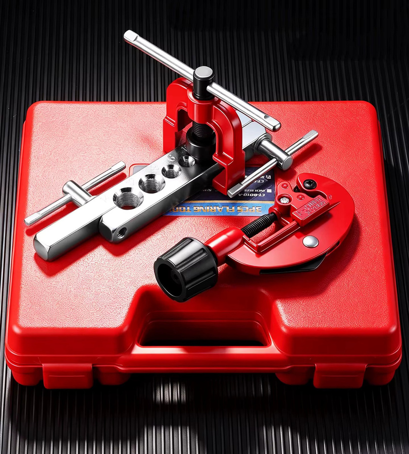NIUXIANG Kupferrohr-Bördelwerkzeug-Set in Rot mit Rohrschneider, Rohrexpander und Befestigungsvorrichtung für Einzel- und Doppelrohr-Reparaturen - Bild 2
