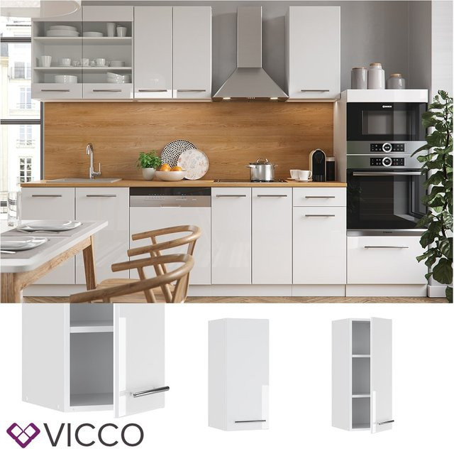 Vicco Hängeschrank Fame-Line Weiß Hochglanz mit Softclose-Scharnieren und Regalböden, Breite: 30 cm - Bild 1