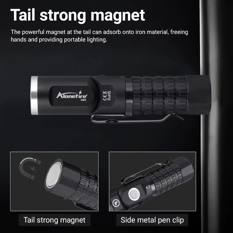 Alonefire Mini-LED-Taschenlampe mit 90 Grad drehbarem Schwenkkopf in Schwarz für Outdoor, Camping und Notfälle - Bild 3