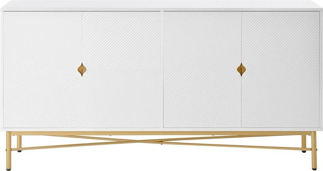 okwish Sideboard mit 4 Türen und goldenen Griffen in Weiß, B/T/H: 160 x 40 x 82 cm - Bild 1
