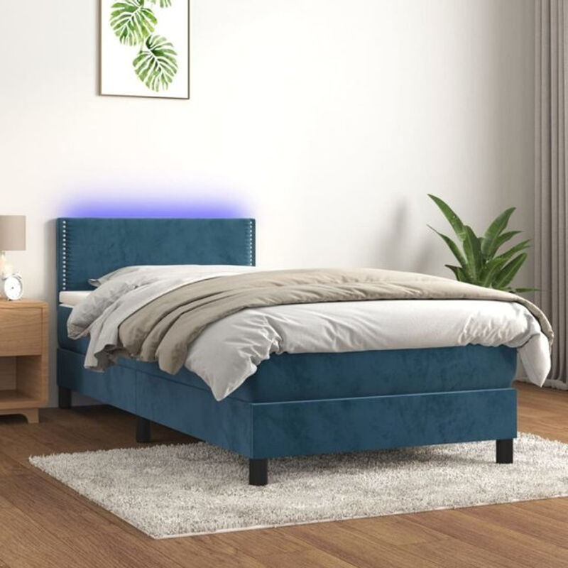 Vidaxl Boxspringbett mit Matratze aus Samt in Dunkelblau, B/T/H: 100 x 200 x 88 cm - Bild 1