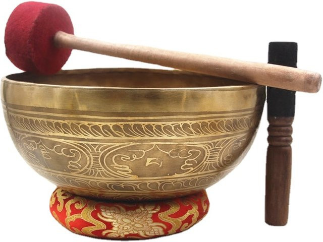 Handgemachtes tibetisches Klangschalen-Set aus Messing von OEMG in Gold für Meditation und Achtsamkeit - Bild 1