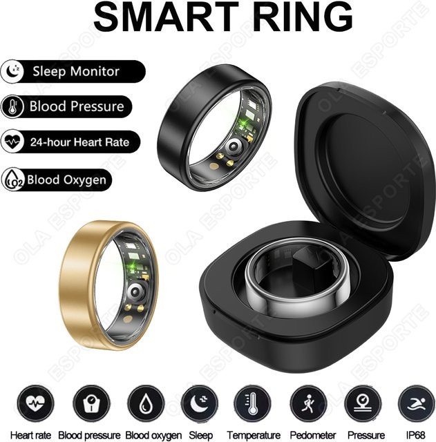 Ola Esporte Smart Ring für Damen und Herren mit Herzfrequenz- und Blutsauerstoff-Monitor, IP68 wasserdicht, Multi-Sport-Modus und Schrittzähler in Schwarz oder Blau - Bild 1
