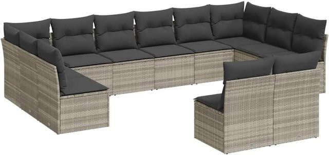 vidaXL 12-tlg. Garten-Sofagarnitur in U-Form aus Poly-Rattan mit Kissen, Hellgrau - Bild 1