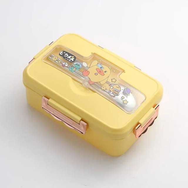 Auslaufsichere Bento-Lunchbox für Kinder von Chic Home in Gelb mit Fächern und Besteck, mikrowellengeeignet - Bild 1