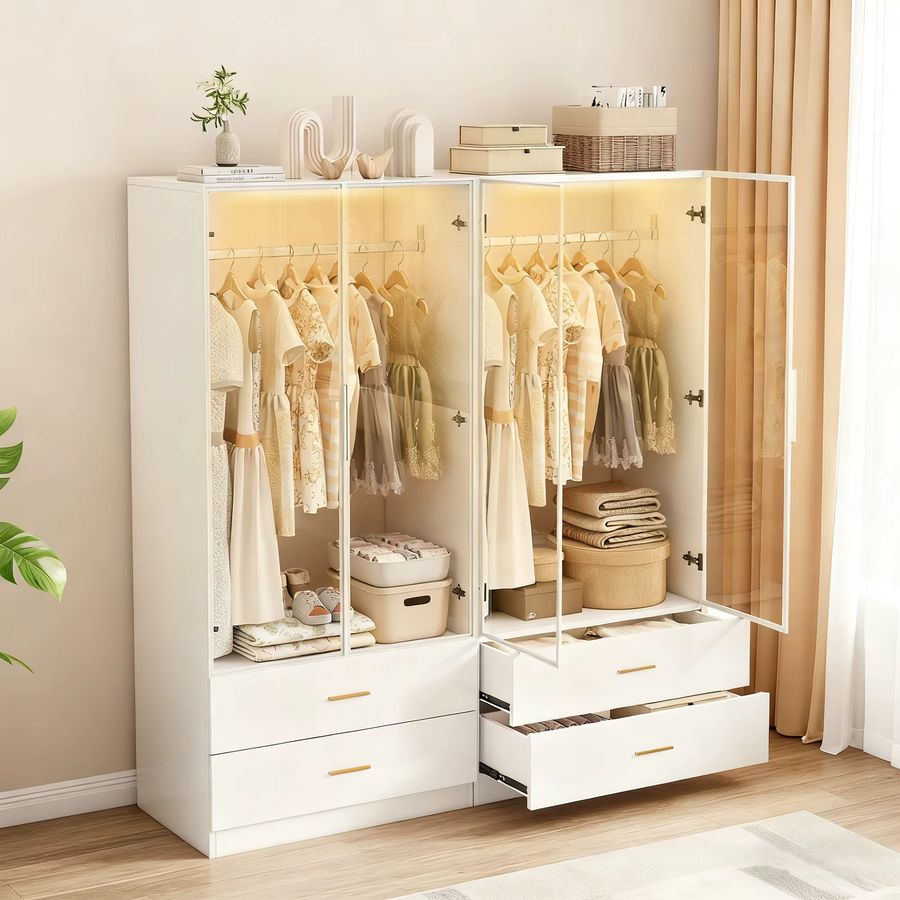 Tragbarer 2-türiger Kleiderschrank mit Scharniertüren in Weiß - Bild 2