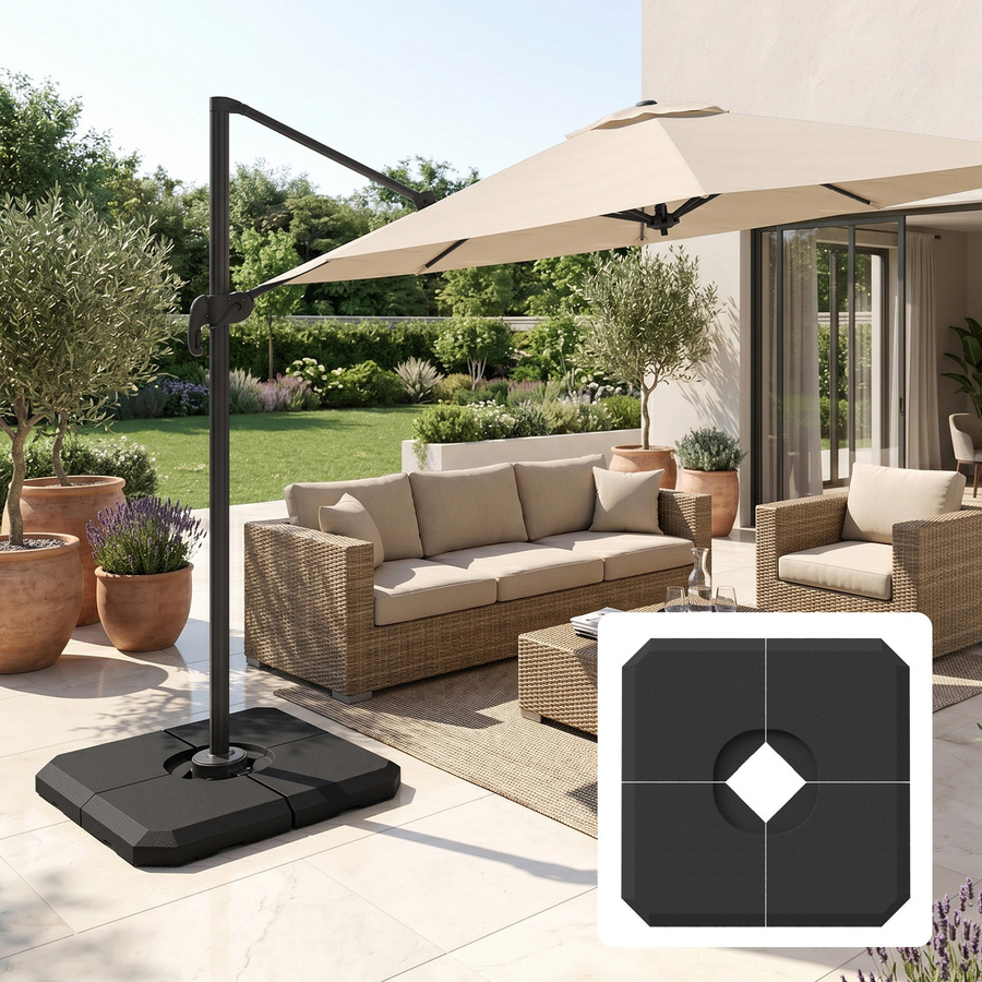 Outsunny Schirmgewicht Set aus 4 Teilen, Schwarz, mit 80 kg Wasser oder 120 kg Sand befüllbar, B/T/H: 100 x 100 x 9,5 cm - Bild 2