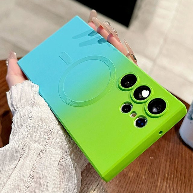 Magnetische Silikonhülle mit Farbverlauf für Samsung Galaxy S25 Edge S24 FE S23 Ultra S22 S21 Plus Note 20 10 stoßfeste Softcover in Multicolour Blue Green - Bild 1