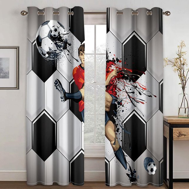 2er-Set 3D Fußball Vorhang mit Flammen-Design, halbtransparent, Mehrfarbig, Breite: 70 cm, Höhe: 245 cm - Bild 1