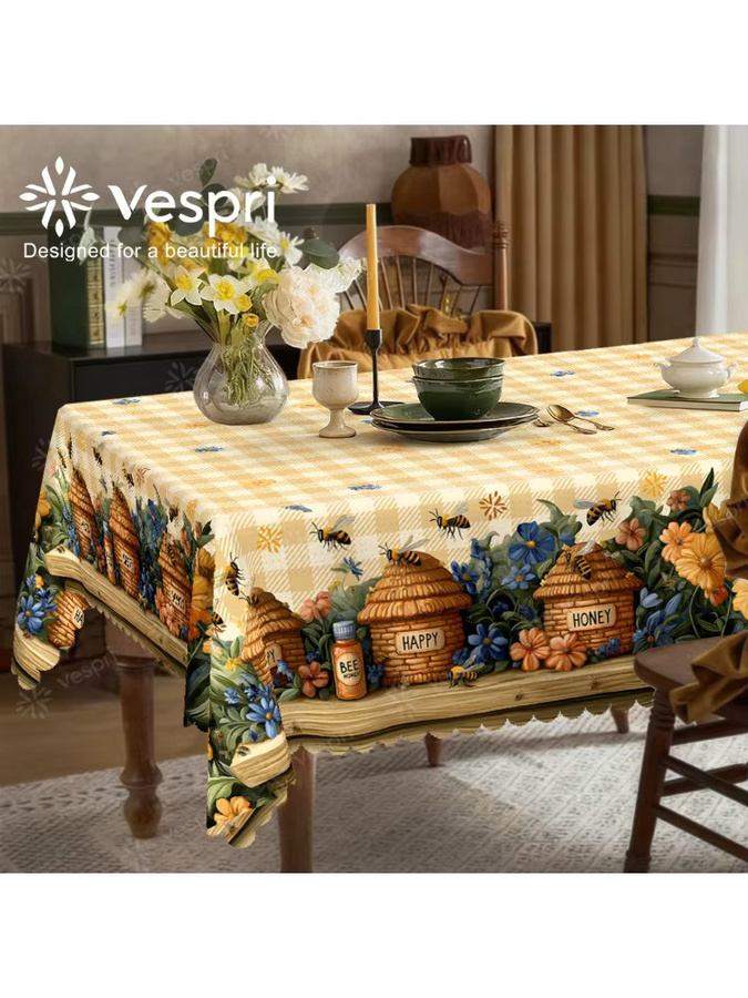 Vespri Frühlings- und Oster-Tischdecke mit Blumen- und Wabenmuster in Gelb-Weiß - Bild 5