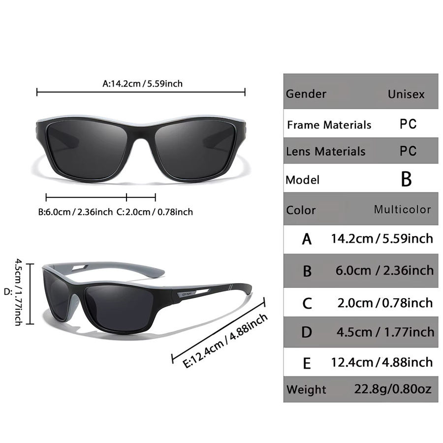 LOISRUBY Fahrrad-Sonnenbrille, Vollrand, rechteckig, Kunststoff, Unisex - Bild 2