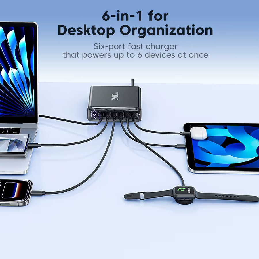 Toocki 240 W GaN Desktop-Ladegerät mit Digitalanzeige, PD3.1 140 W und PPS, USB-C Schnellladegerät für Laptop und Smartphone, Schwarz - Bild 3