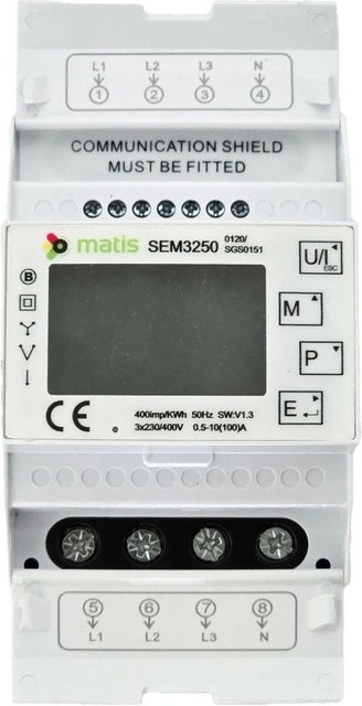 Matismart Dreiphasen-Energiezähler SEM3250 mit Modbus für DIN-Schiene in Weiß - Bild 1
