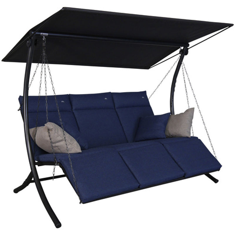 Angerer Hollywoodschaukel Swing Smart 3-Sitzer in Blau Denim mit Auflagen und Sonnendach - Bild 2
