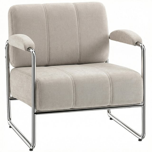 HOMCOM Loungesessel mit Armlehnen in Beige, Polstersessel mit Chenille-Optik und Stahlbeinen für Wohnzimmer und Schlafzimmer - Bild 1