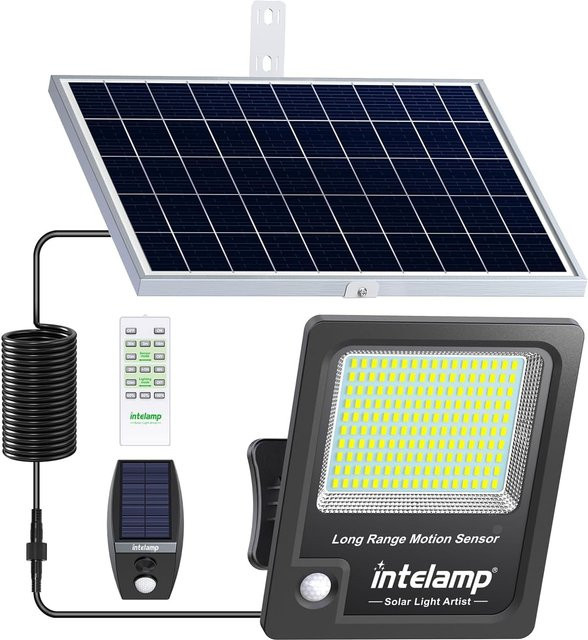 intelamp Solar-Flutlicht mit großem Solarpanel und zwei Bewegungssensoren, Schwarz - Bild 1