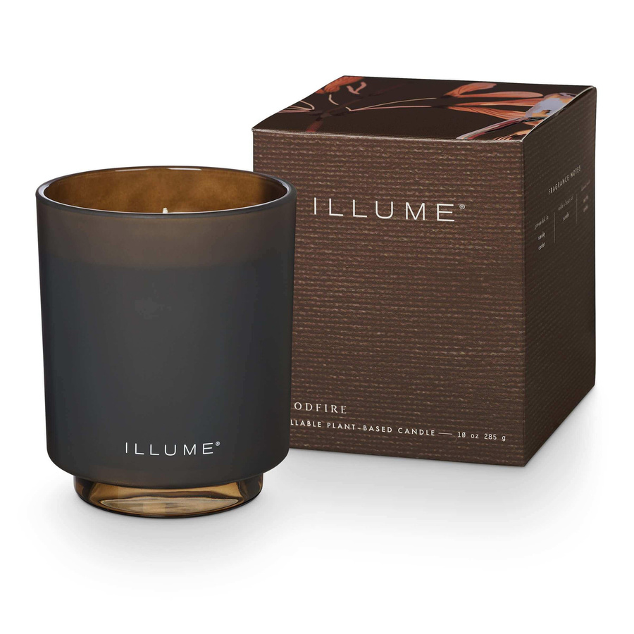 Illume Duftkerze Woodfire im braunen Glas mit rauchiger Zeder, Wildleder und erdigem Amber, 285 g - Bild 1