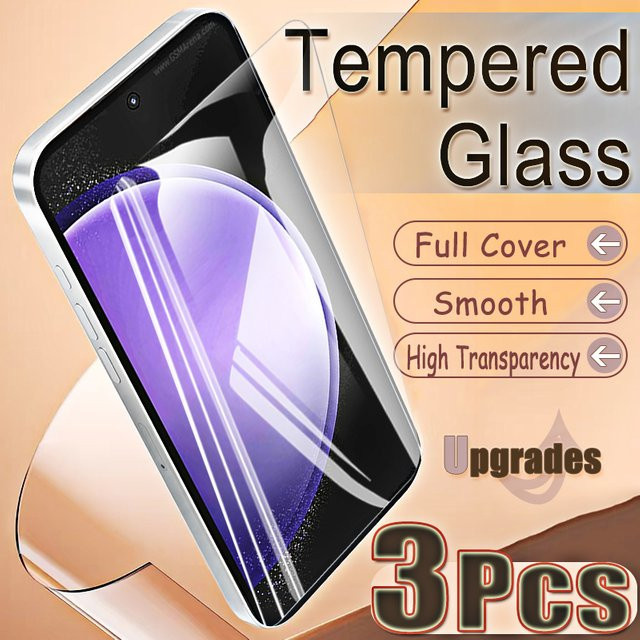 3-teiliges Samsung Galaxy S23 FE und S23 Displayschutz-Set aus 9H gehärtetem Glas, transparent, kompatibel mit Fingerabdruck-Entsperrung - Bild 1