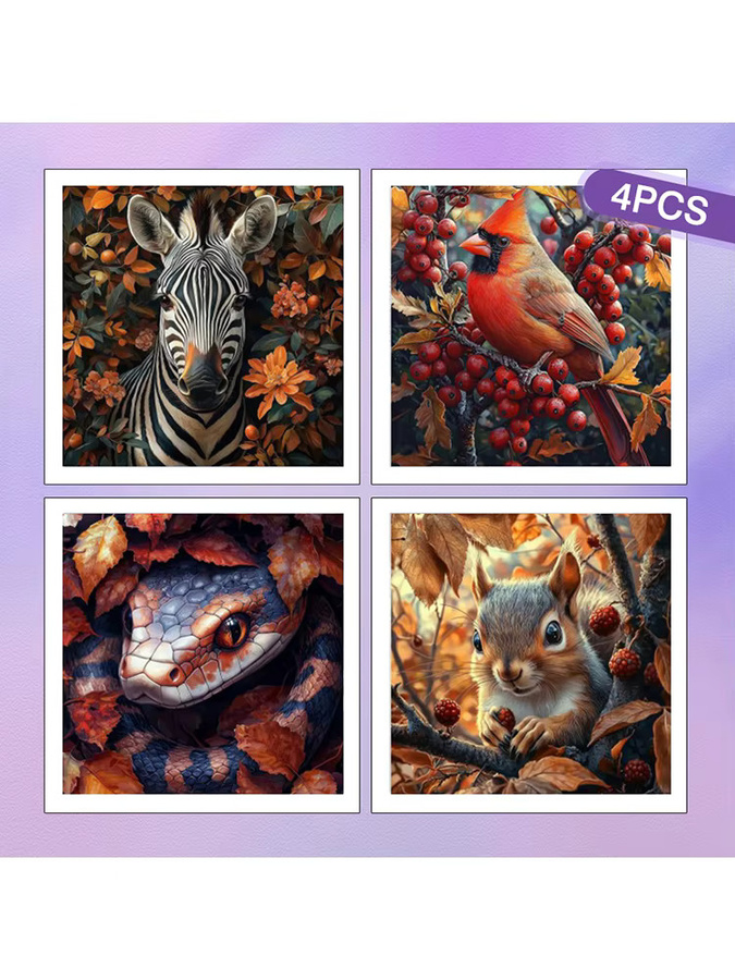 HUACAN 4er Set Diamantmosaik DIY 5D Malerei mit runden Bohrern Motiv Tiere Herbst Dekor in Mehrfarbig - Bild 4