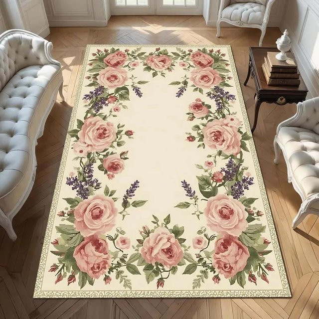Bunter Boho Rosenblumen Teppich von Lodestar mit floralem Design, rutschfest und maschinengefertigt, B/B: 80 x 120 cm - Bild 1
