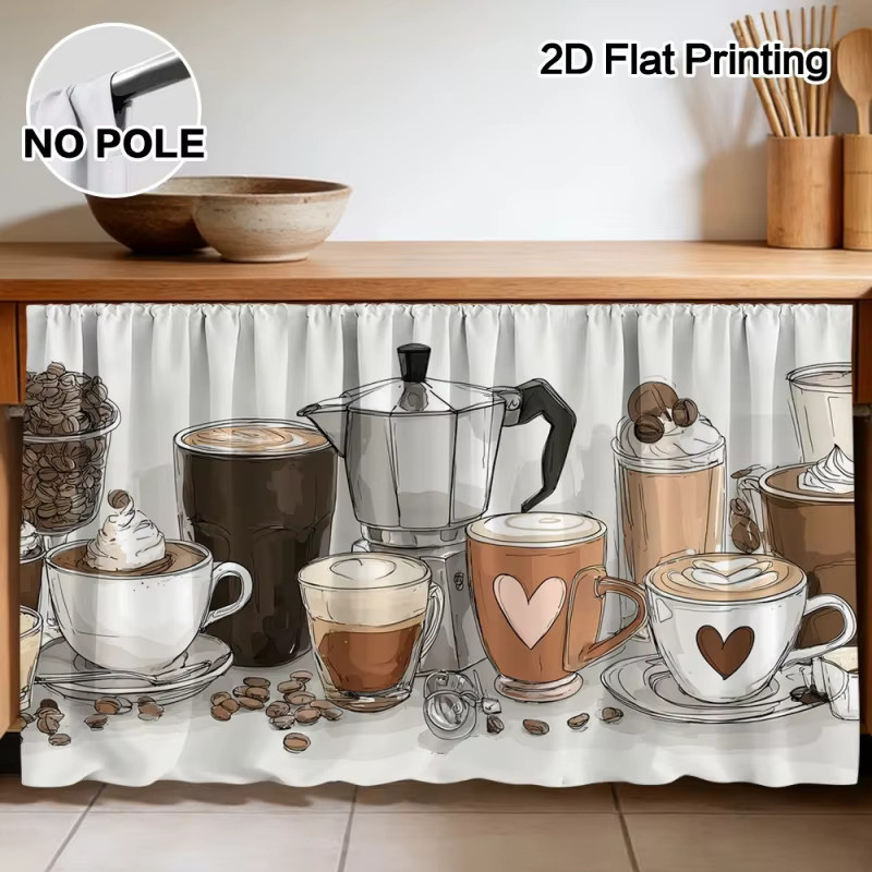 VIKAMA Küchenschrank-Vorhänge mit Kaffeebohnen-Druck, halbtransparente Sichtschutzvorhänge für Unterschränke - Bild 6