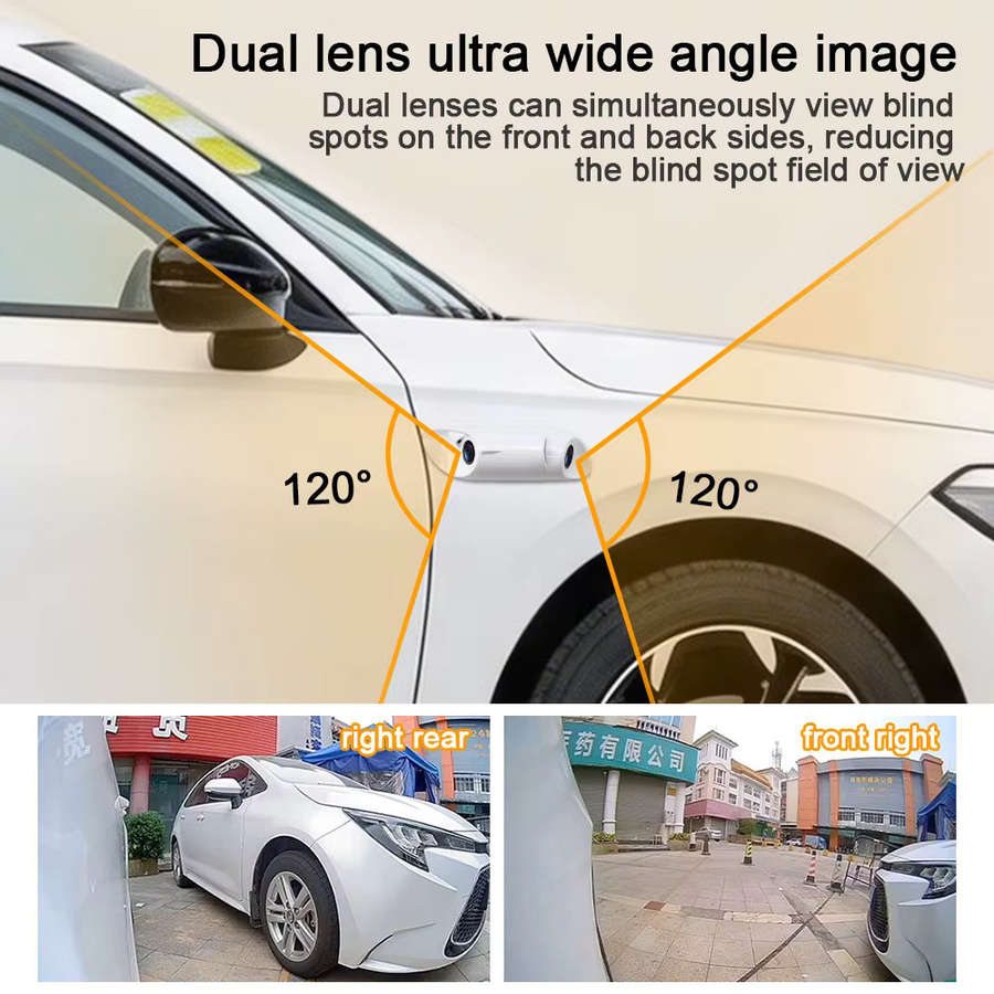 Carsanbo Auto-Seitenansicht-Doppellinsenkamera mit 1080P Full HD AHD, WDR und RCA-Anschluss, wasserdichte Fahrzeug-Totwinkelkamera mit 1,1mm Flachkabel in Weiß - Bild 3
