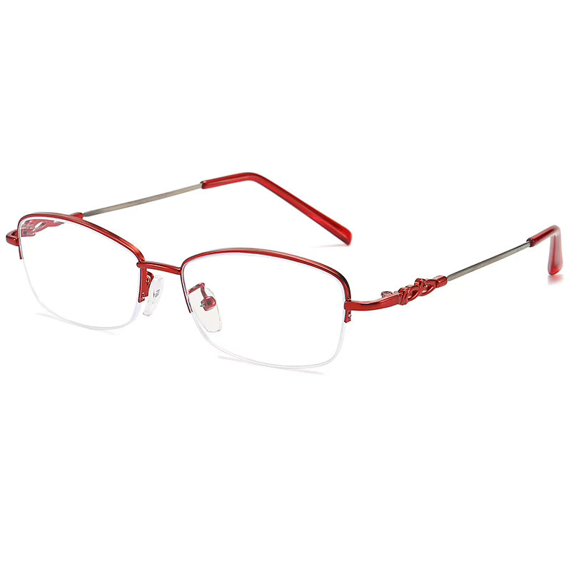 Lesebrille Halbrahmen, Damen, rechteckig, Metall, rot - Bild 4
