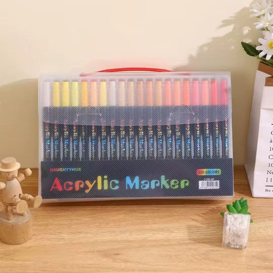 Acryl-Farbmarker Set mit Doppelspitze und Pinselspitze für professionelle Kunstanwendungen auf Stein und Holz, Mehrfarbig - Bild 1