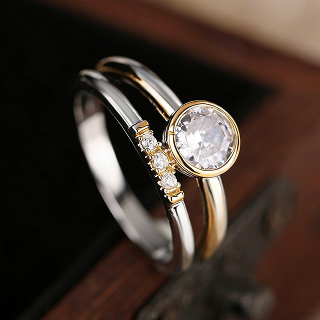 Huitan Damen-Ring, Bicolor, Zirkonia, Vintage - Bild 1