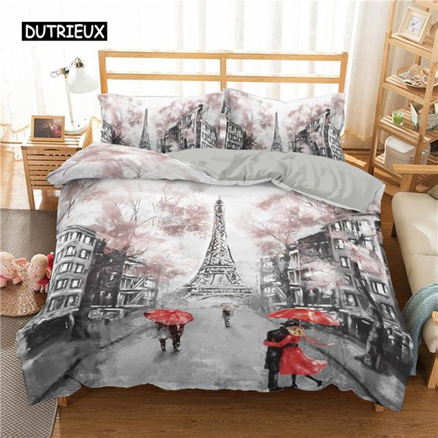 Bettwäscheset mit Eiffelturm-Motiv von Binchi Outdoor Product aus Mikrofaser, mehrfarbig, B/H: 140 x 210 cm - Bild 1