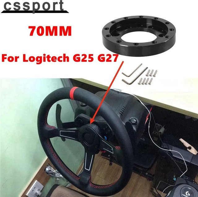 Logitech G25 G27 Racing Lenkrad Modifikations-Set mit 24-Loch Adapter und 70 mm Lenkrad-Platte aus Aluminium in Schwarz und Silber - Bild 1