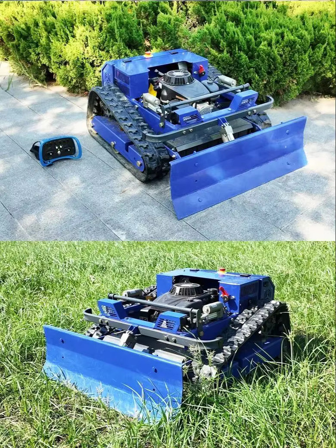 AIWEIYA Raupenmäher mit 9PS Benzinmotor, ferngesteuerter Hangmäher in Blau, geländegängiger RC-Roboter-Mäher und Funk-Rasentrimmer - Bild 1