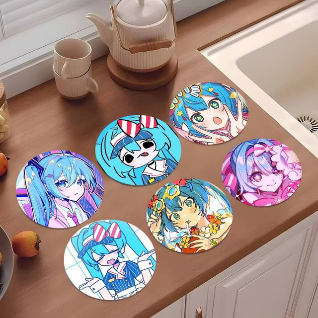 Hatsune Miku Untersetzer aus Holz rund Multicolour für Getränke wie Tee oder Kaffee - Bild 1