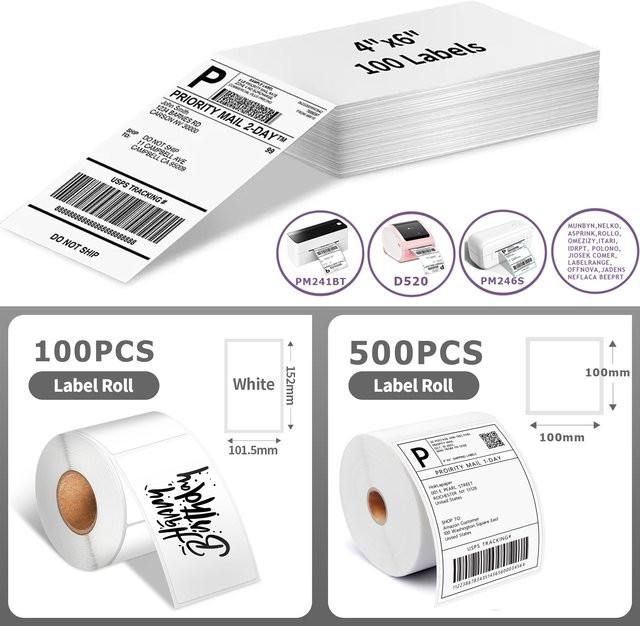 MrLabel Thermische Versandetiketten A6-Format 4x6 Zoll in Weiß für Zebra Munbyn Nelko Rollo - Bild 1