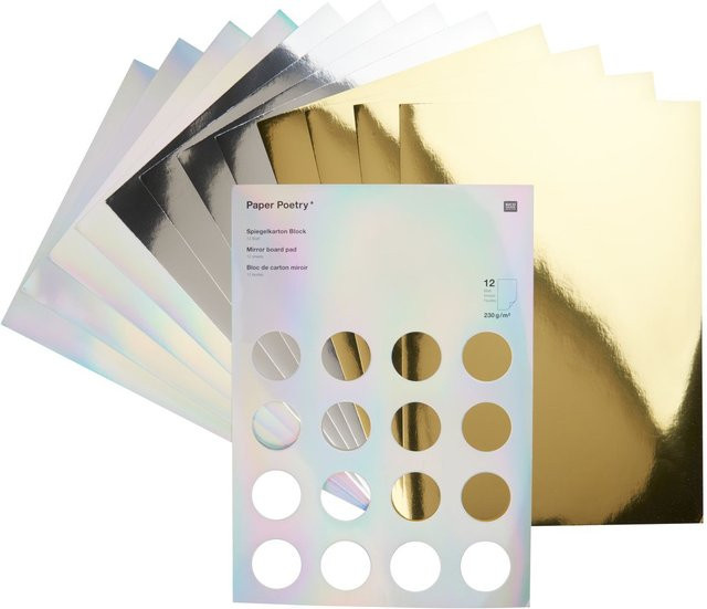 Rico Design Paper Poetry Spiegelkarton-Block Gold und Silber, 12 Blatt, A4, 230 g/m² - Bild 1